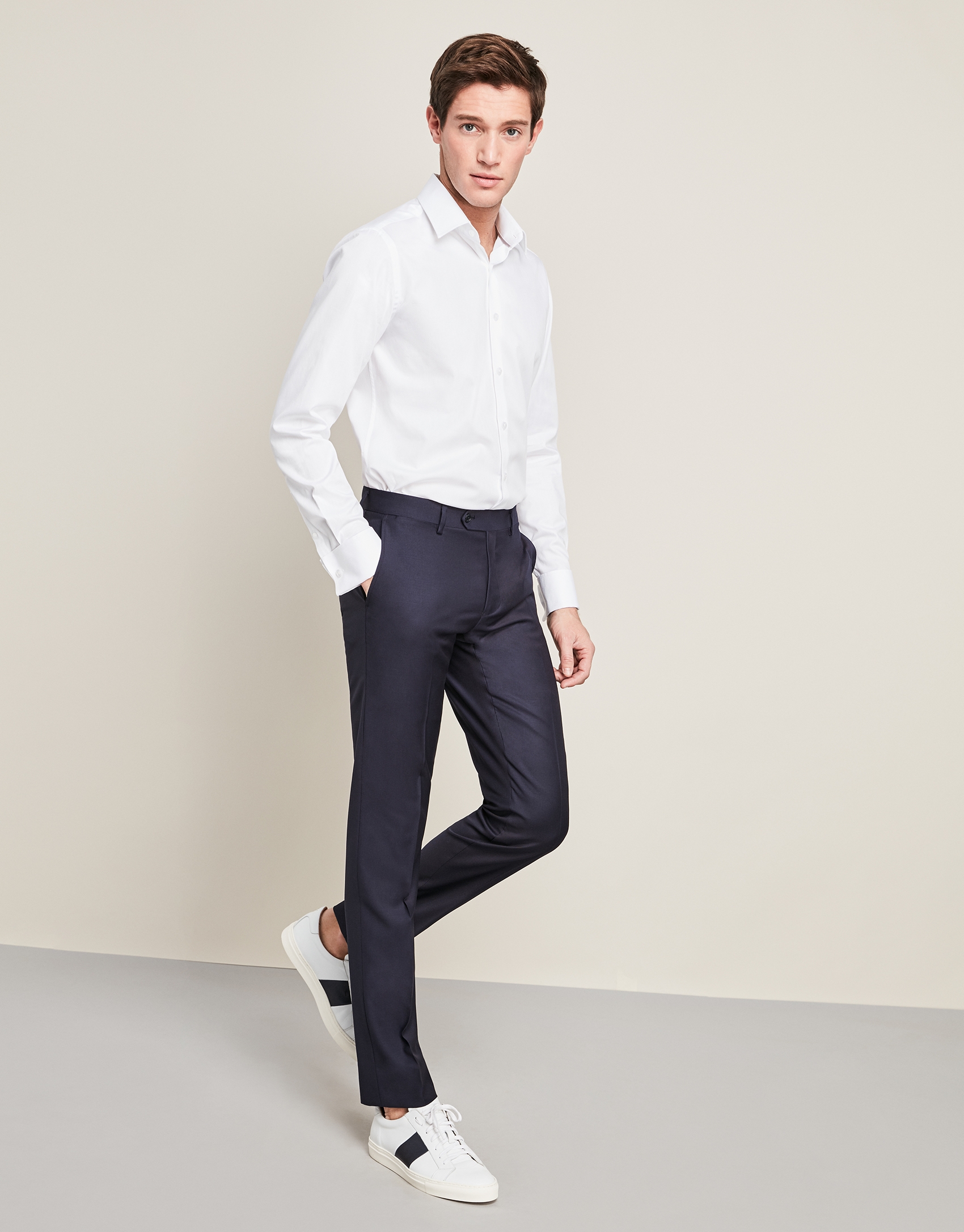 Navy dress pants white shirt on sale