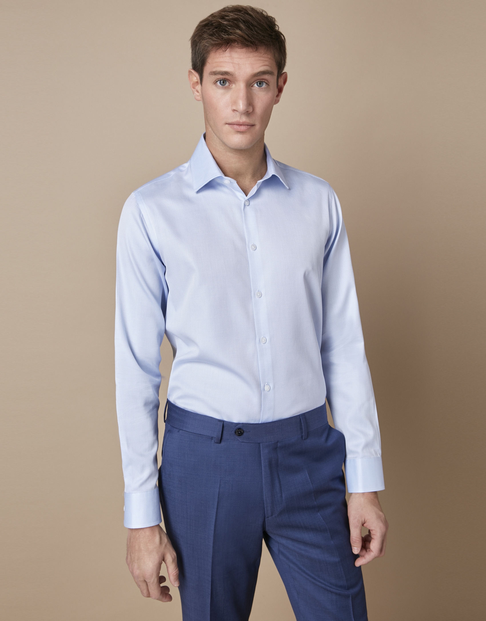 Light blue structured cotton dress shirt