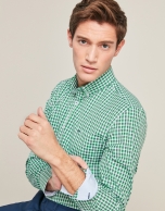 Green/navy blue checkered sport shirt