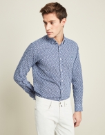 Indigo floral print sport shirt