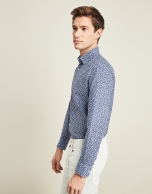 Indigo floral print sport shirt