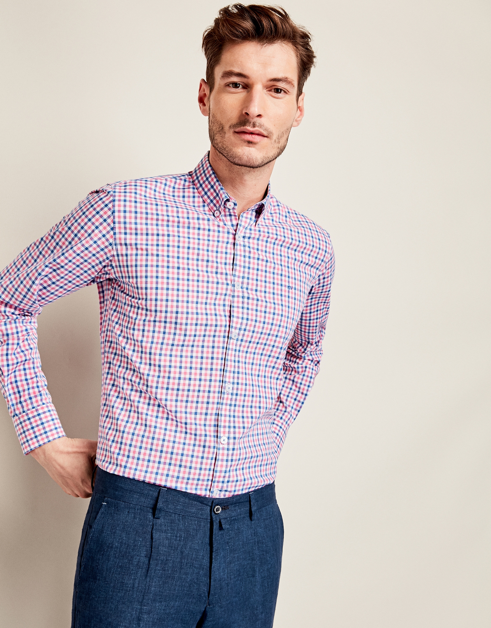 Blue/pink checkered sport shirt