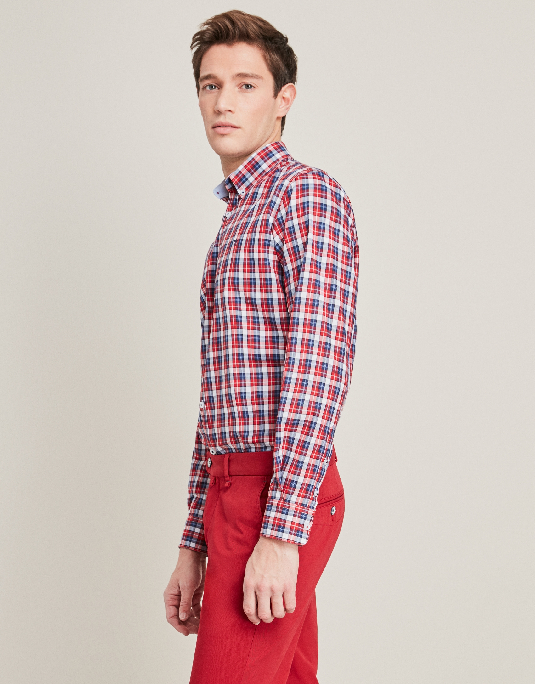 Camisa sport cuadros rojos/azules