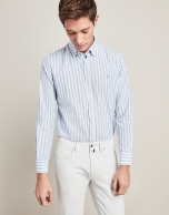 Sport shirt with wide blue stripe