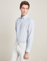 Sport shirt with wide blue stripe