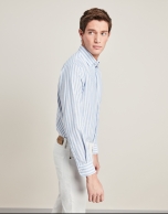 Sport shirt with wide blue stripe