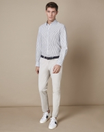 Khaki thin-striped sport shirt