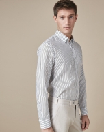 Khaki thin-striped sport shirt