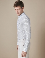 Khaki thin-striped sport shirt