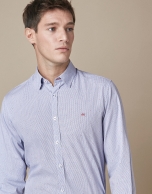 Blue checkered sport shirt with red design