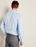 Light blue linen sport shirt with geometric design