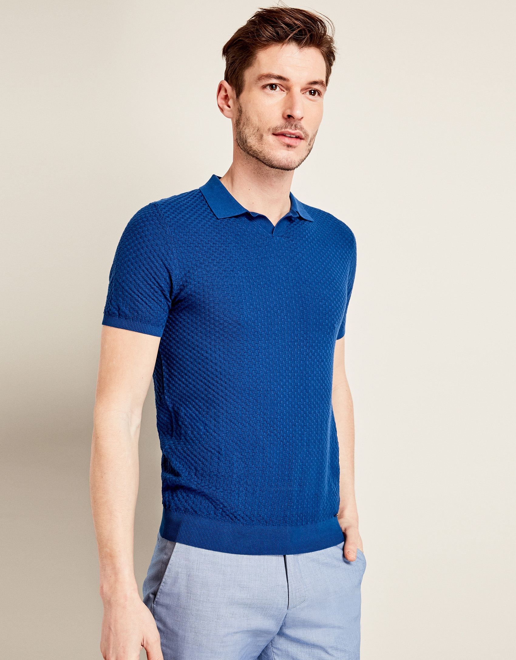 Blue structured tricot t-shirt