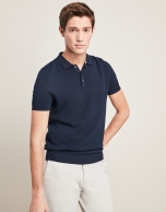 Navy blue, pearl stitched, structured tricot t-shirt