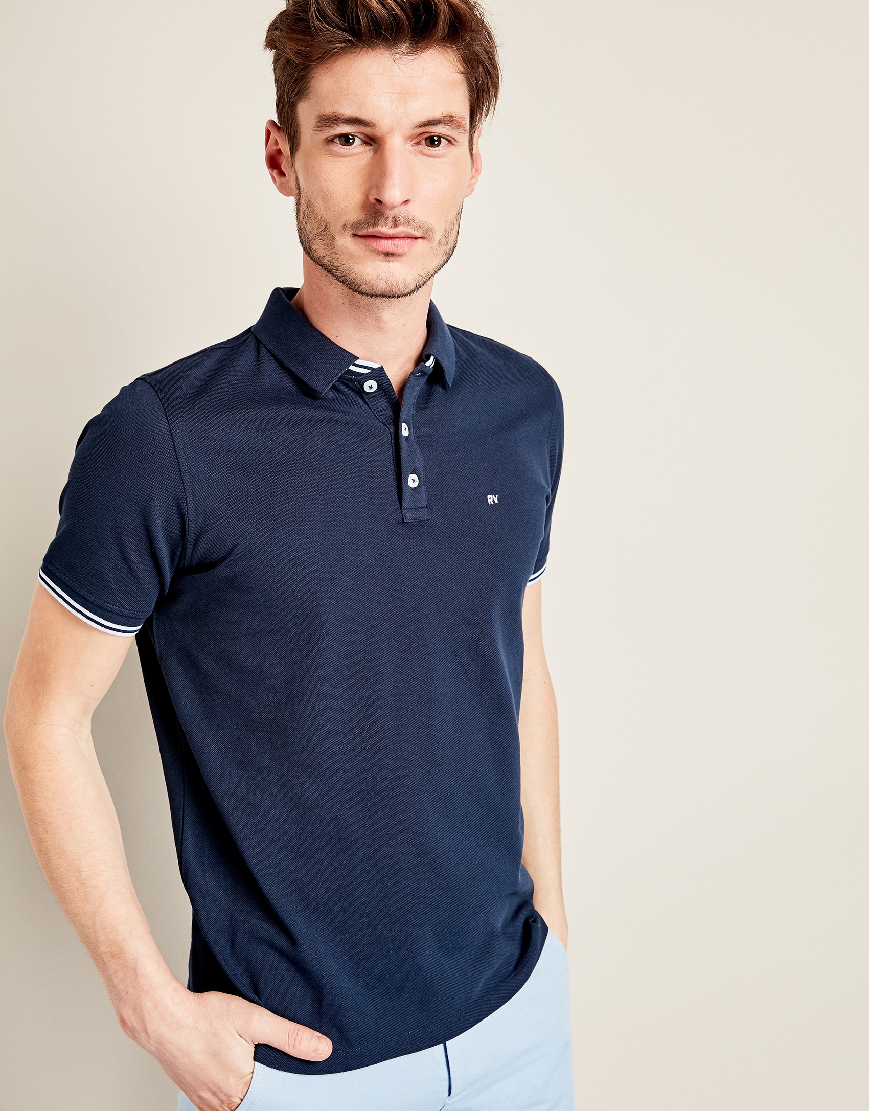 Navy blue piqué cotton t-shirt