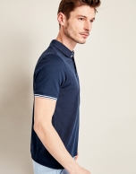 Navy blue piqué cotton t-shirt