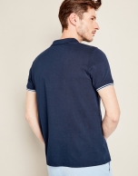 Navy blue piqué cotton t-shirt