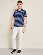 Blue cotton t-shirt with white stripes