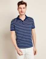 Blue cotton t-shirt with white stripes