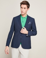 Navy blue structured wool suit jacket