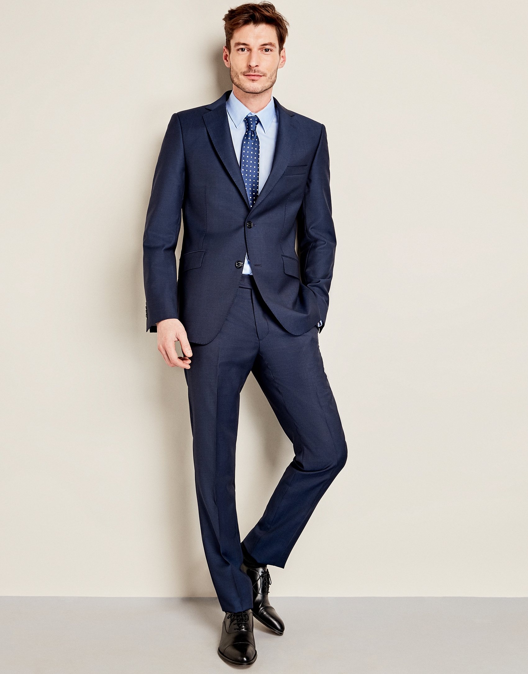 Dark blue micro-print wool suit