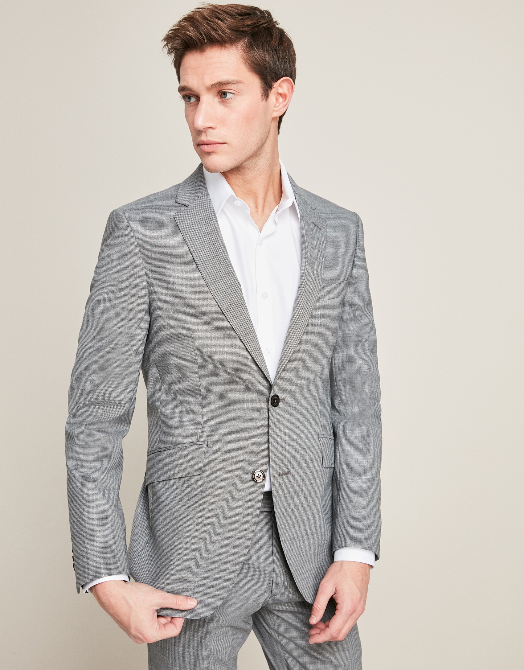 Gray micro-print wool suit