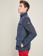 Navy blue parka with four pockets