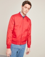 Blue/red reversible bomber jacket