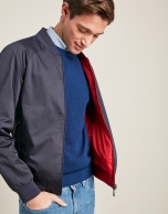 Blue/red reversible bomber jacket