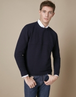 Navy blue horizontal structured cotton sweater