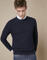 Navy blue horizontal structured cotton sweater