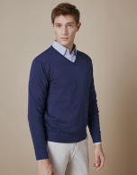 Navy blue sweater with V-neck