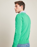 Green V-neck sweater