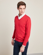 Red V-neck sweater