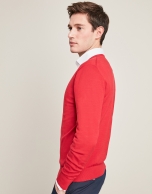 Red V-neck sweater