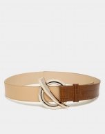 Alligator and camel embossed leather belt