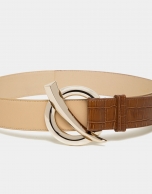 Alligator and camel embossed leather belt