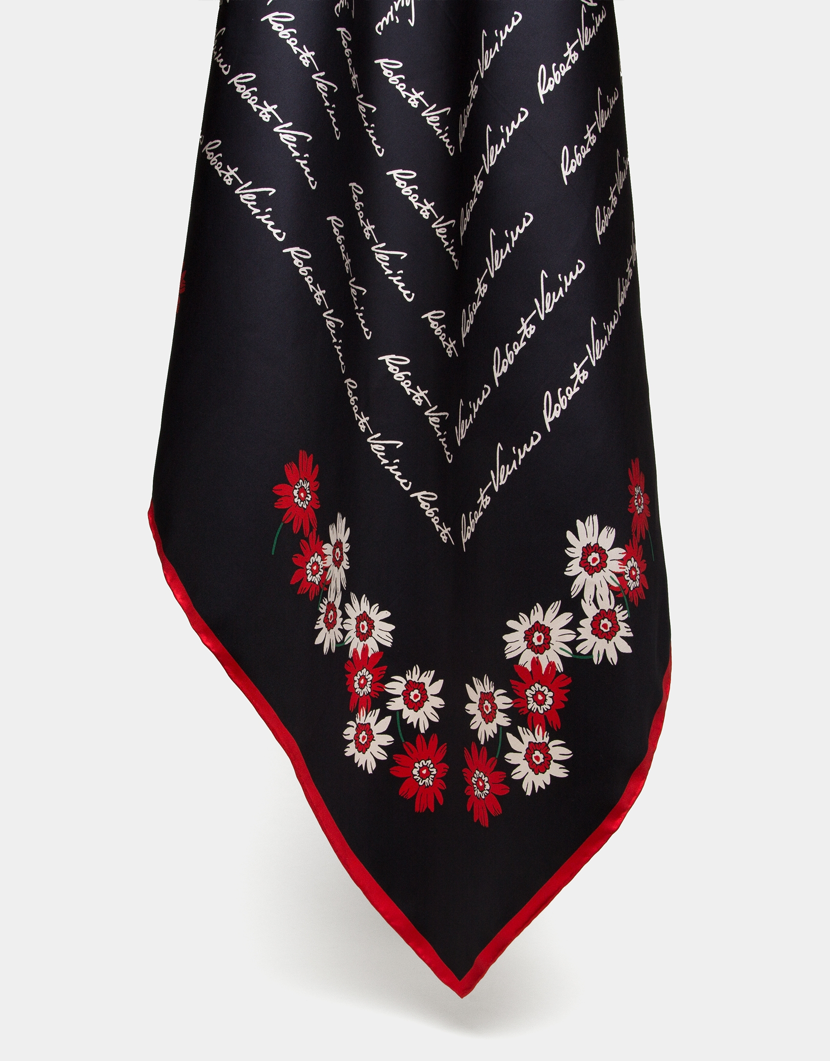 Black silk scarf with signature and floral print