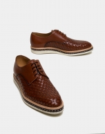 Brown square embossed shoes