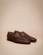 Brown herringbone embossed moccasins