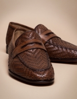 Brown herringbone embossed moccasins