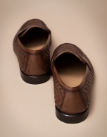 Brown herringbone embossed moccasins