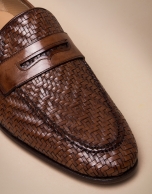 Brown herringbone embossed moccasins