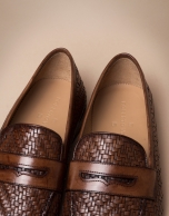 Brown herringbone embossed moccasins