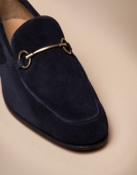 Blue leather moccasins with stirrup