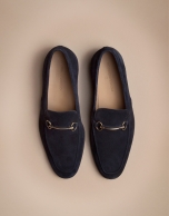 Blue leather moccasins with stirrup