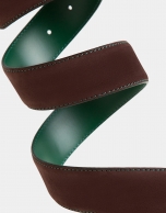 Brown suede belt with green backstitching