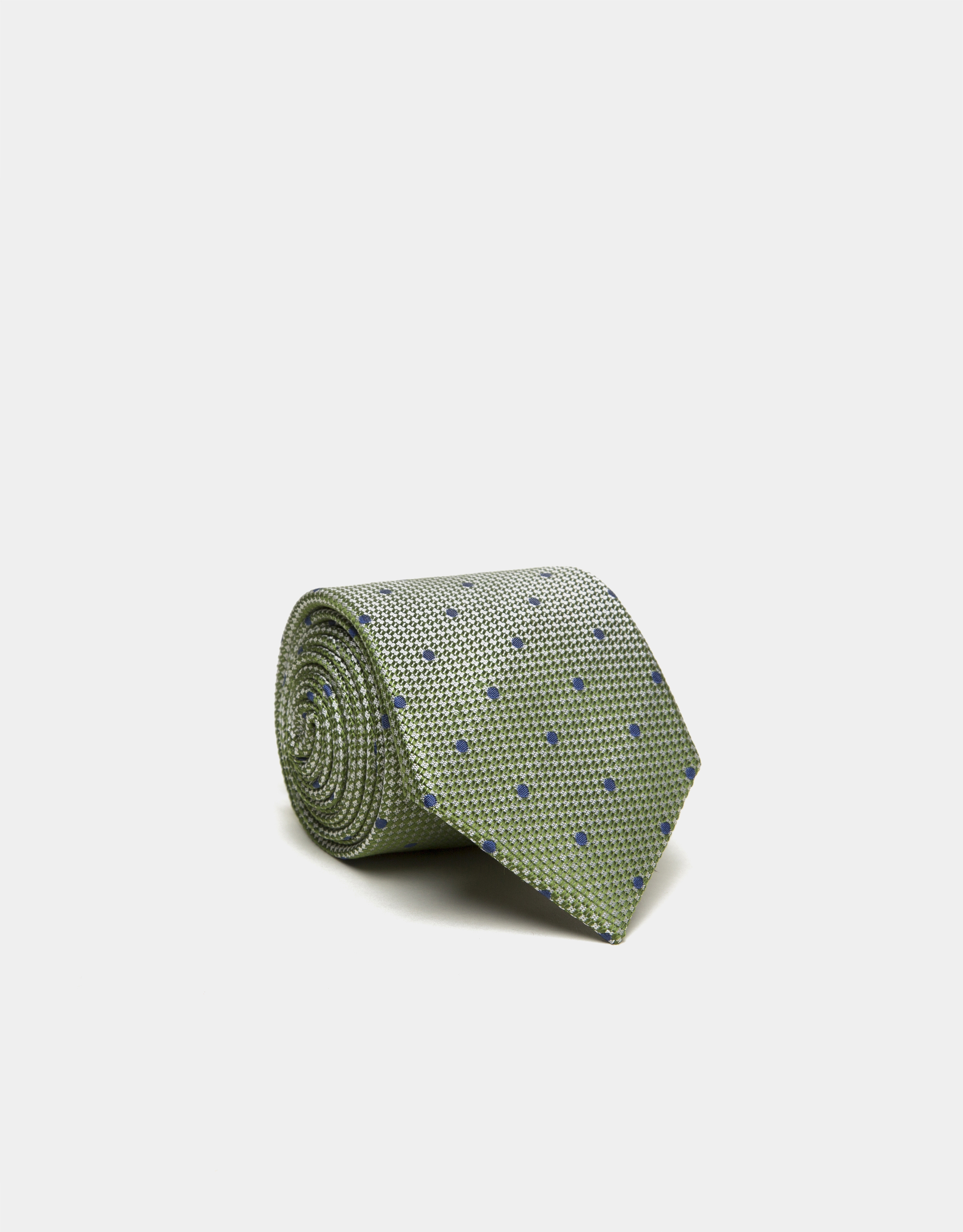 Corbata seda verde jacquard lunares azules