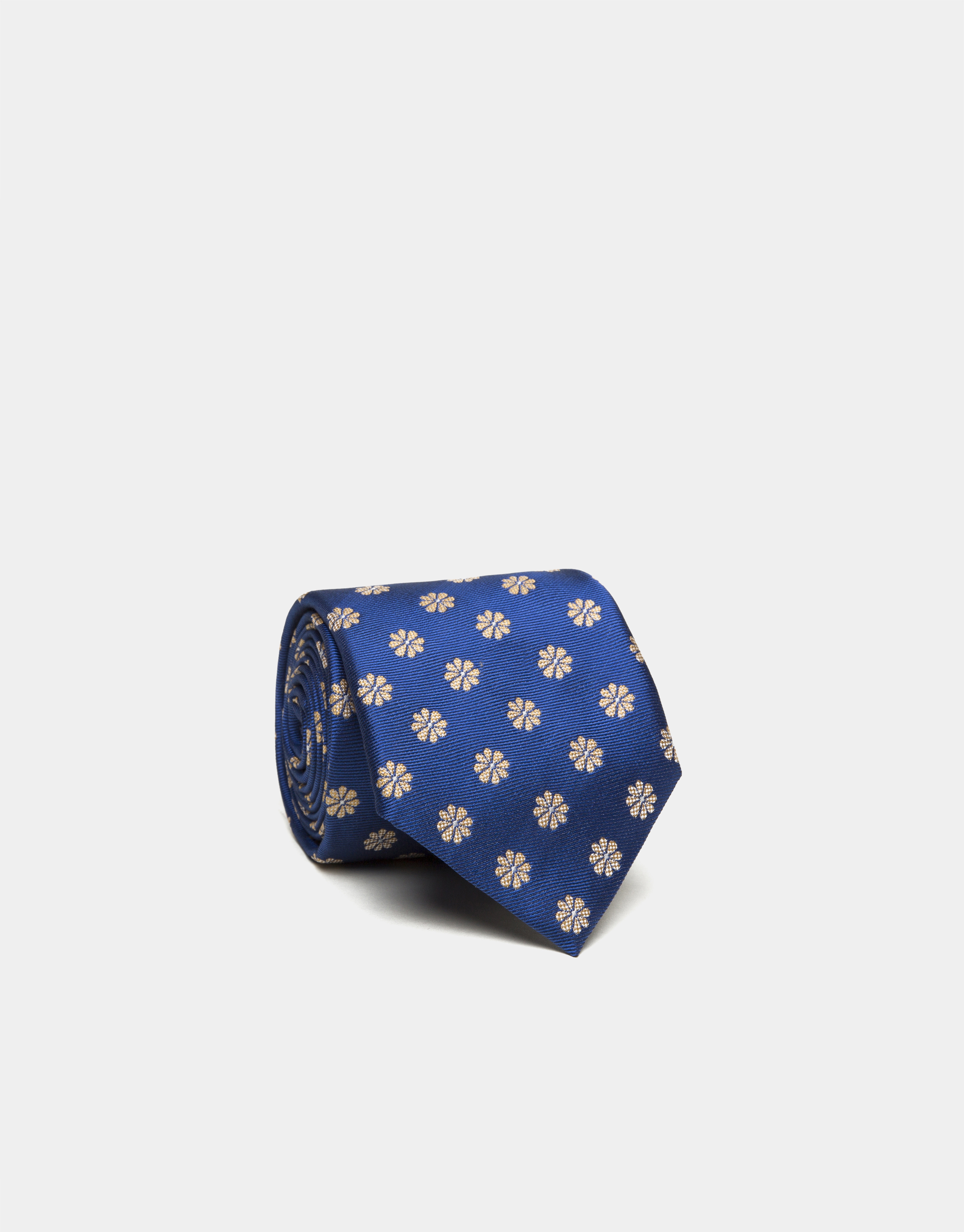 Blue silk tie with yellow daisies