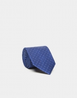 Corbata seda azulón jacquard lunares celeste