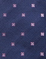 Corbata seda azul oscuro jacquard flores rosa